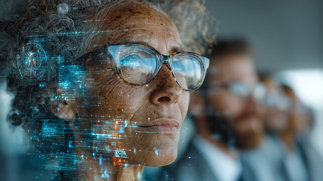 Diverse business team in a modern glass office, mixed genders and ethnicities, working interface, teamwork - Powered by Adobe