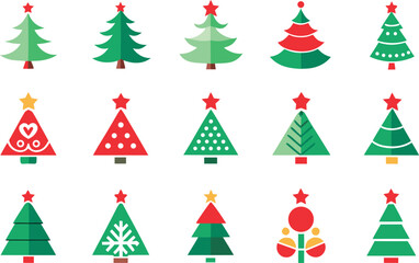 Collection of flat design christmas trees with stars