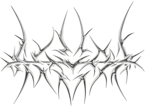 Abstract metallic futuristic 3D tribal y2k chrome shape, aesthetic cyber gothic style neotribal tattoo design