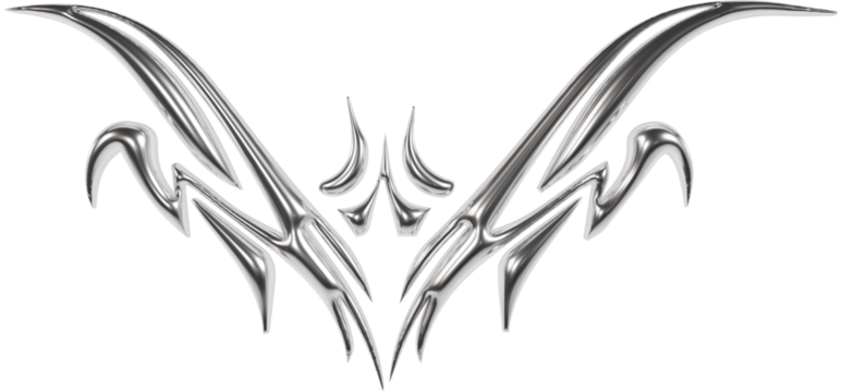 Abstract metallic futuristic 3D tribal y2k chrome shape, aesthetic cyber gothic style neotribal tattoo design