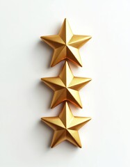 Obraz premium Three golden star icons stacked vertically, symbolising excellence, quality. Shiny metallic design element for award rating. Bright graphic resource for celebration, success, recognition, premium