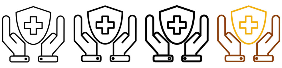 Injection time icon set in modern outline style for vaccination schedules, medical appointment systems, and healthcare reminders, featuring multistyle stroke and full color variation set