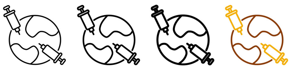 Travel vaccine icon set in modern outline style for international health, airport systems, and travel medical documentation, featuring multistyle stroke and full color variation set