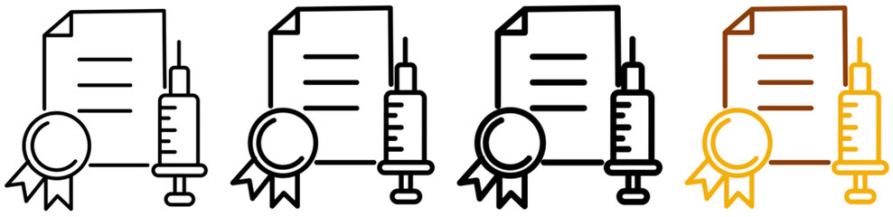 Immunity certificate icon set in modern outline style for healthcare authorization, vaccination proof, and global health systems, featuring multistyle stroke and full color variation set
