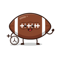 Happy cartoon football with arms and clock