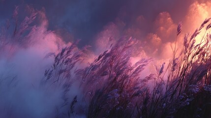 Misty Sunset Meadow: A Serene Landscape