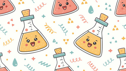 Whimsical Science Cute Beakers and Spirals Pattern for Playful Learning