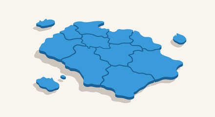 Obraz premium Stylized Isometric Map of Taiwan in Blue Tones Depicting Administrative Regions and Divisions for Various Design