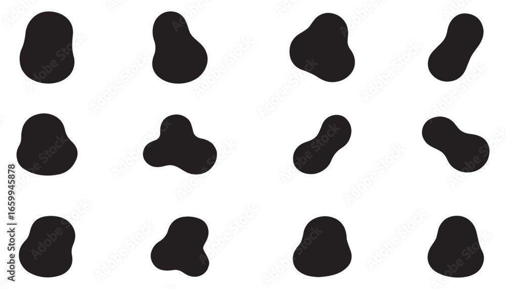 Poster abstract organic blob shapes vector set. modern liquid amoeba forms. minimalist irregular random ink