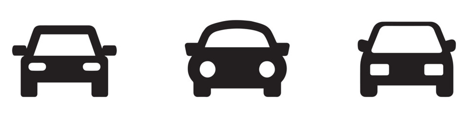 Car icon. Auto vehicle isolated. Transport icons. Automobile silhouette front view. Sedan car, vehicle or automobile symbol on white background. Vector Illustration.