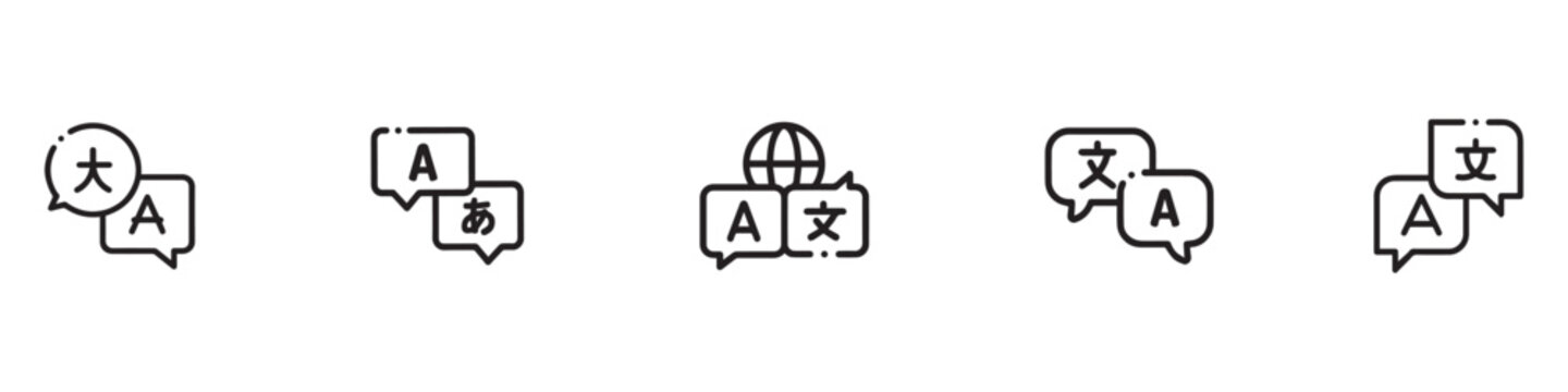 Language translate icons. Design for web and mobile app. Language translation vector icons. Language translation icon collection. Translate icons. language translation buttons. Vector Illustration.