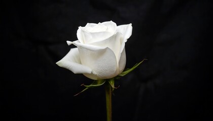 Close-up white rose on black backdrop