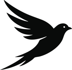 Flying Bird Silhouette Isolated on White Background