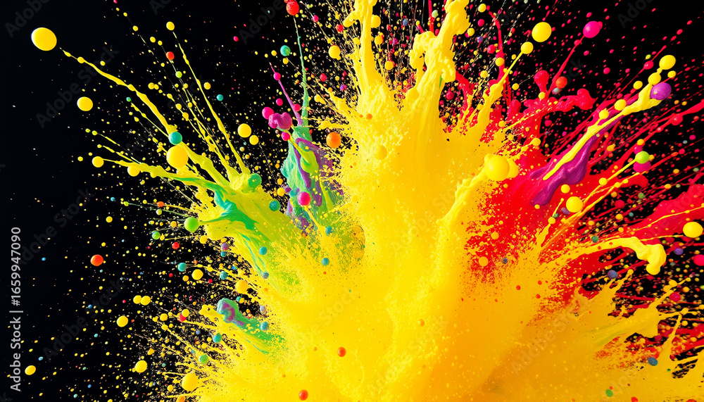 Poster vibrant multi-colored paint explosion creating dynamic abstract art