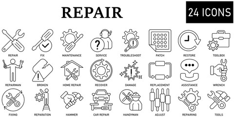 Set of repair Icons or symbols Vector fully editable file.