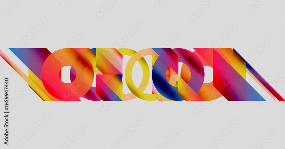 Poster abstract colorful shapes overlap, creating dynamic composition. bright hues blend, forming interesti