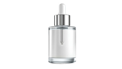 Clear serum bottle with a dropper. Minimalist design, isolated on black background