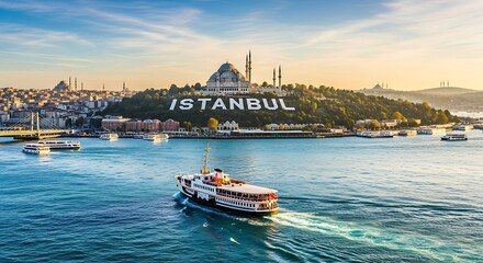 Obraz premium Bosphorus cruise in Istanbul: A captivating view of the city skyline and waterways