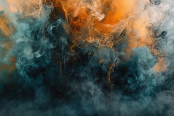 Fototapeta premium Dynamic deconstructed smoke art features realistic azure terracotta and steel vapors in abstract expressionist swirls.