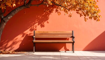 Autumn Bench Scene with Warm Sunlight and Shadows