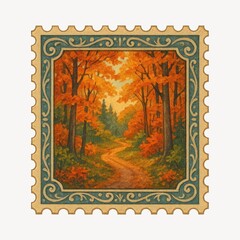 Obraz premium Vintage autumn forest stamp