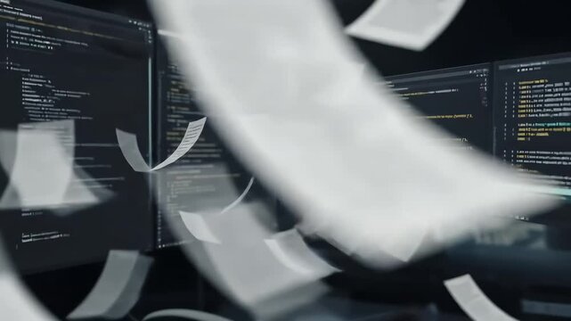 Floating Documents and Spinning Code on Dark Screens