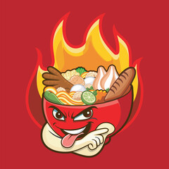Indonesian Food Mascot Cartoon Spicy Seblak Tempting Character