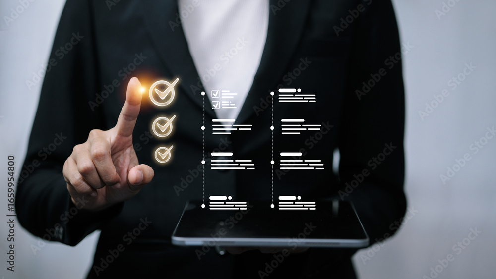 Poster digital checklist and business task management concept