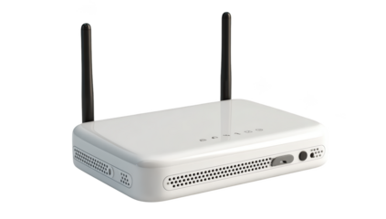 White wireless router with two antennas for home or office internet