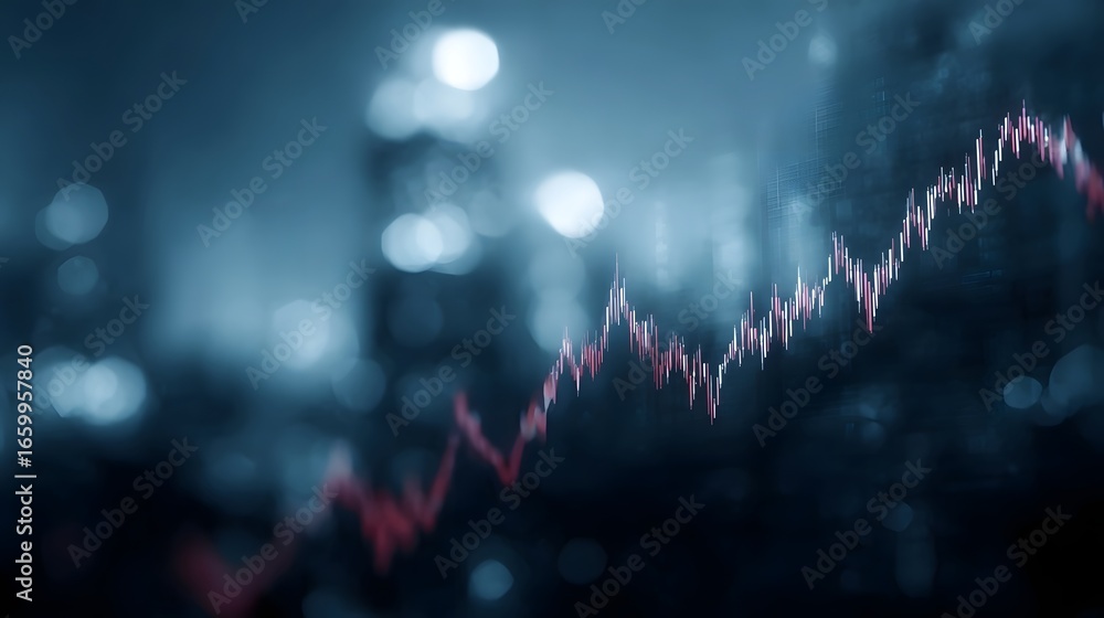 Poster market data visualization with rising graph in a dynamic business environment