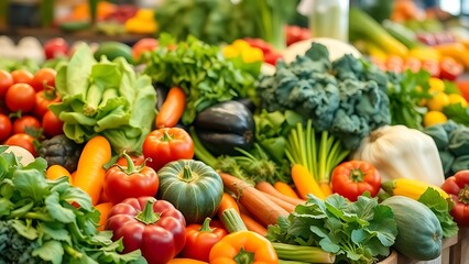 Fresh organic vegetables neatly arranged in a colorful display against a clean backdrop.