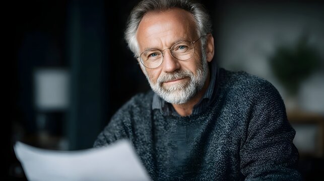 Experienced senior man reviewing retirement fund documents