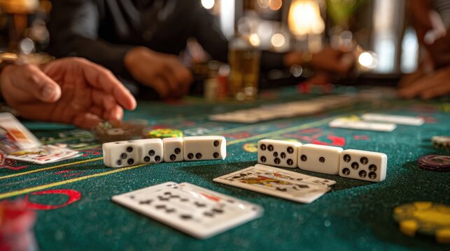 Casino night with friends enjoying card games and dominoes