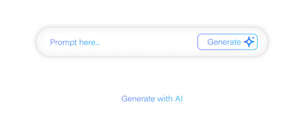 AI prompt generation bar. AI user interface element with a glass morph effect. featuring a text input field and a prominent generate button.