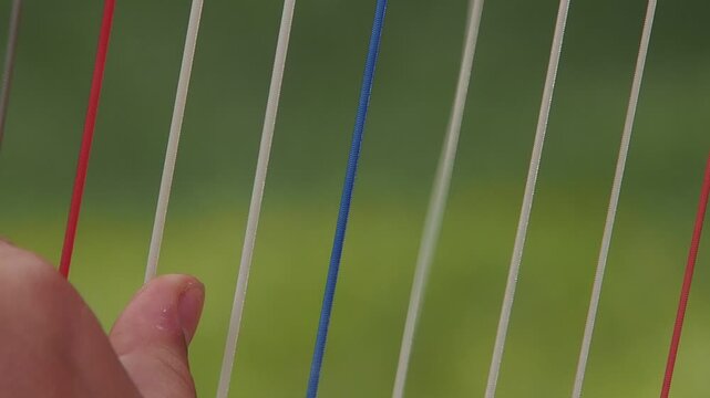 Harp, detail of hands playing slow motion