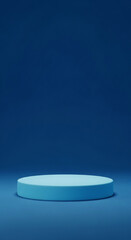 Light-blue cylindrical podium on a dark-blue background, showcasing product placement or presentation, ideal for minimalist designs, advertisements, or branding