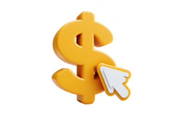 3D golden dollar sign with a white cursor clicking on it, representing online finance