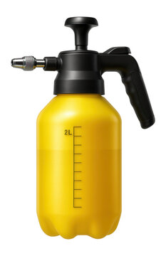 Yellow waterproofing primer in a 2-liter pump sprayer for even distribution on exterior walls.