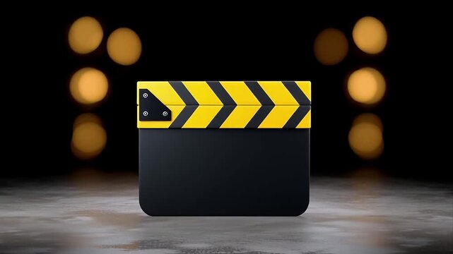 Shiny film clapperboard with yellow stripes video representing entertainment industry creativity and cinematic production
