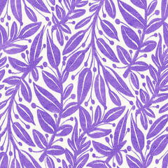 Seamless pattern with leaves. Digital painting.  Hand-drawn illustration.