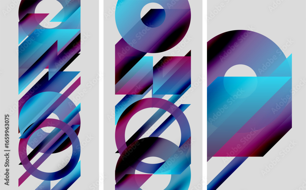 Poster abstract artwork featuring colorful number two designs. geometric shapes overlap creating vibrant vi
