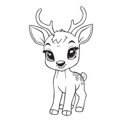 Cute Baby Deer Cartoon Line Art Illustration