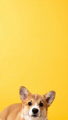 Obraz premium an adorable corgi puppy with its captivating gaze. This fluffy friend, against the bright yellow background, it's sure to steal your heart.