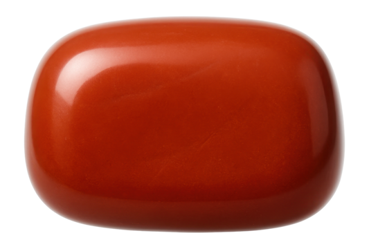 Red jasper tumbled stone with a glossy finish and uniform brick-red color
