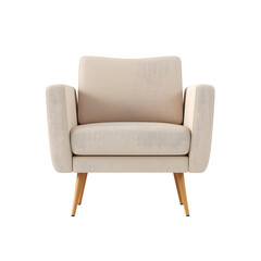  beige armchair with wooden legs, perfect for relaxation and comfort  isolated on white background