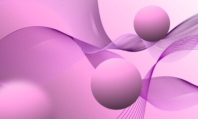 pink purple lines wave curves with circles ball 3d on soft gradient abstract background