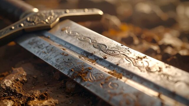 Antique sword on dirt ground