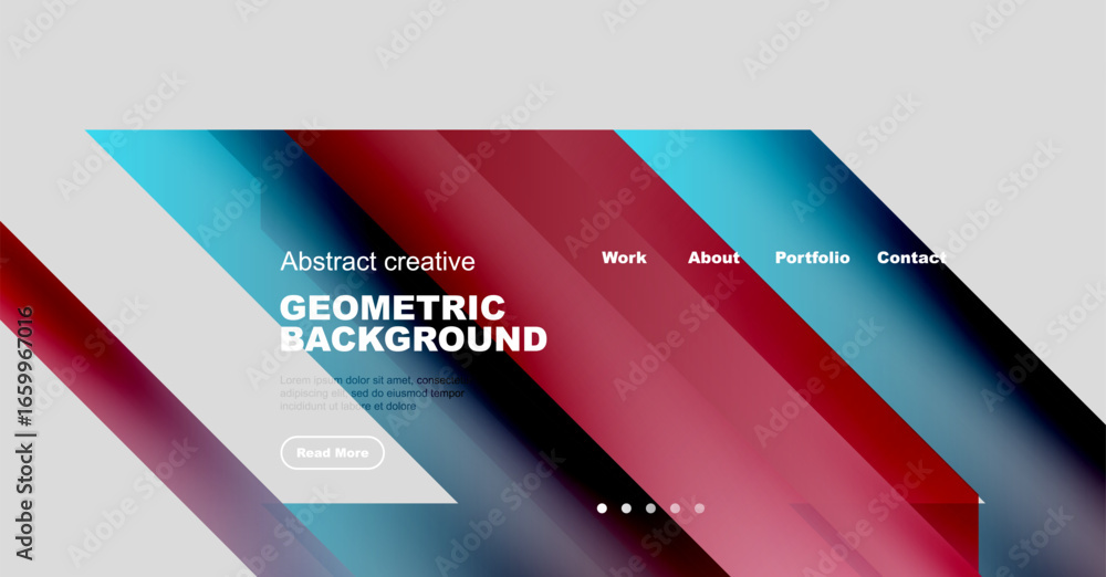 Poster abstract geometric background design. website header features text, navigation, dots. modern style, 
