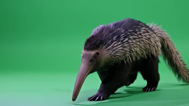 Anteater walking gracefully across bright green screen, ready for animation and visual effects