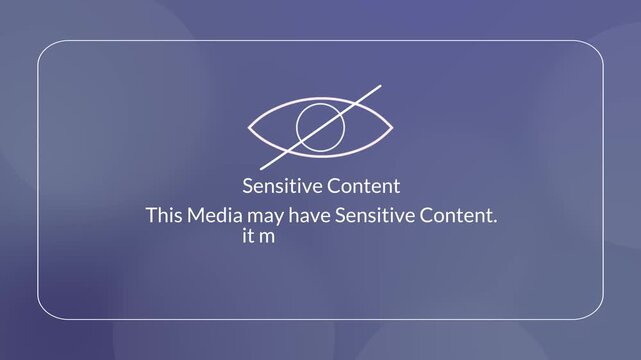 Crossed out eye sign symbol. Content Sensitive symbol sign. Sensitive Inappropriate blurred screen social media post template. Family friendly interface mode hide disturbing, violent, sexual photo.